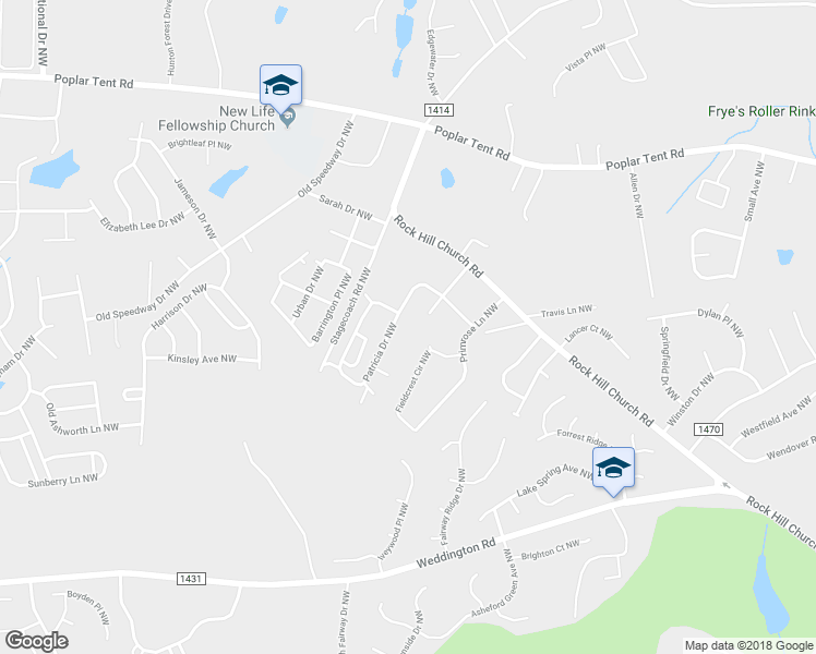 map of restaurants, bars, coffee shops, grocery stores, and more near 3717 Patricia Drive Northwest in Concord
