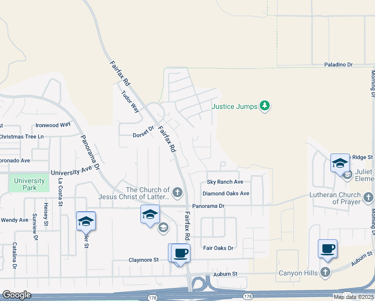 map of restaurants, bars, coffee shops, grocery stores, and more near 5816 Hidden Valley Road in Bakersfield