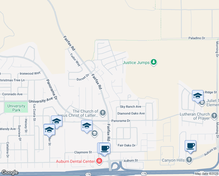 map of restaurants, bars, coffee shops, grocery stores, and more near 5816 Hidden Valley Road in Bakersfield