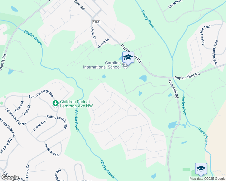 map of restaurants, bars, coffee shops, grocery stores, and more near 1140 Old Trace Road Northwest in Concord