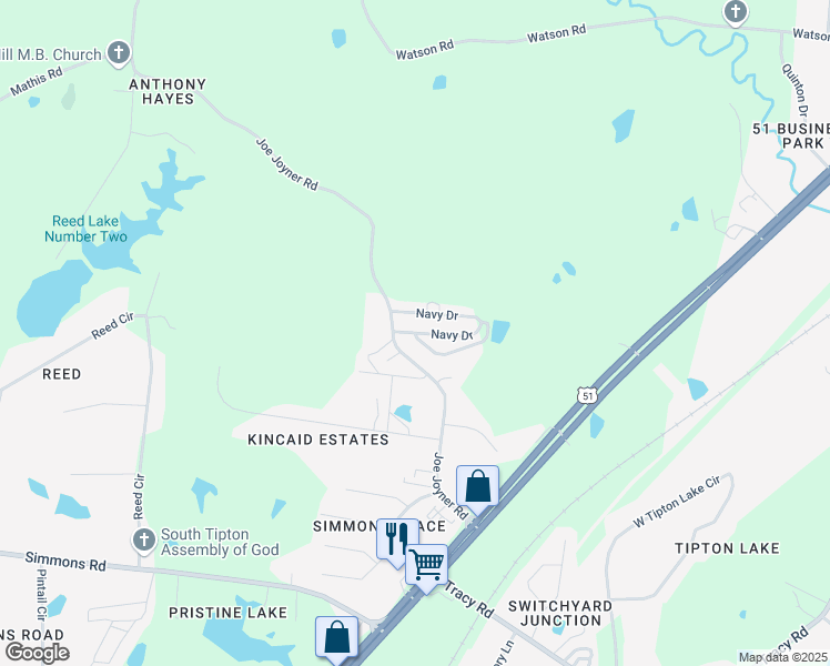 map of restaurants, bars, coffee shops, grocery stores, and more near 386 Navy Drive in Munford