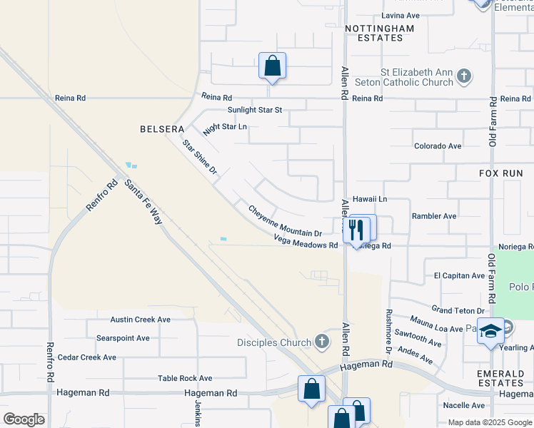 map of restaurants, bars, coffee shops, grocery stores, and more near 13300 Boyd Lake Drive in Bakersfield