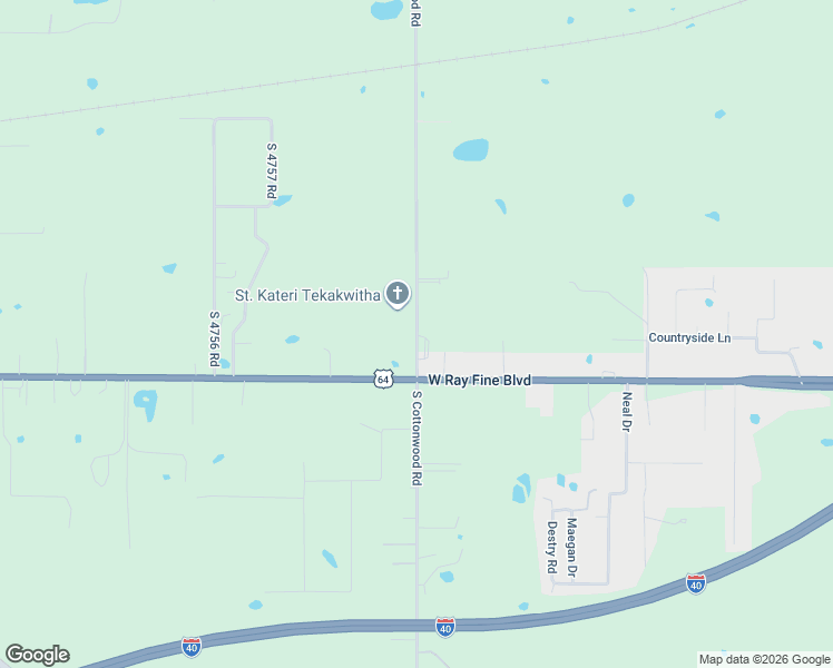 map of restaurants, bars, coffee shops, grocery stores, and more near North Cottonwood Road in Muldrow