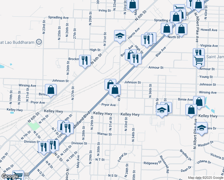 map of restaurants, bars, coffee shops, grocery stores, and more near in Fort Smith