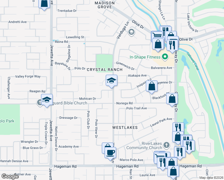 map of restaurants, bars, coffee shops, grocery stores, and more near 10510 Chippewa Street in Bakersfield