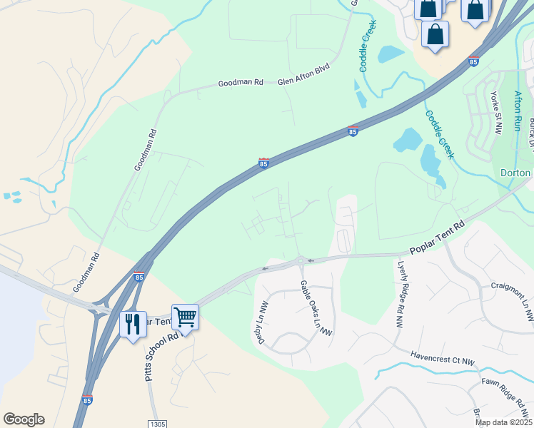 map of restaurants, bars, coffee shops, grocery stores, and more near 480 Woodhaven Place Northwest in Concord
