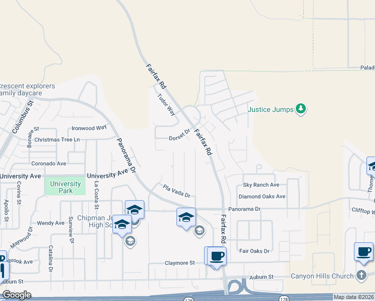 map of restaurants, bars, coffee shops, grocery stores, and more near 3617 Cedar Canyon Street in Bakersfield