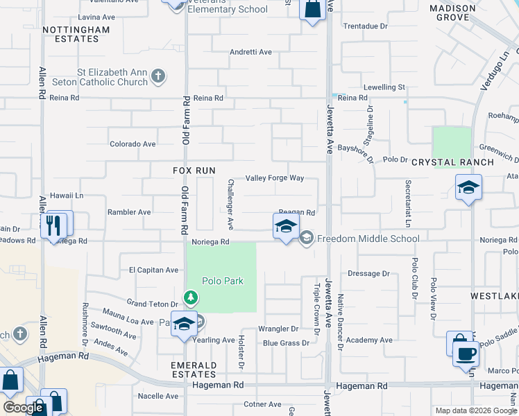 map of restaurants, bars, coffee shops, grocery stores, and more near 11605 Revolution Road in Bakersfield