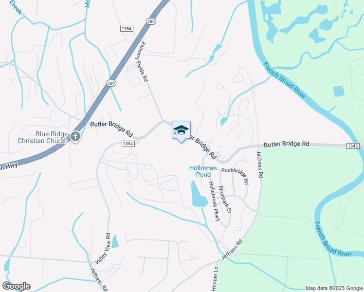 map of restaurants, bars, coffee shops, grocery stores, and more near 1985 Butler Bridge Road in Mills River