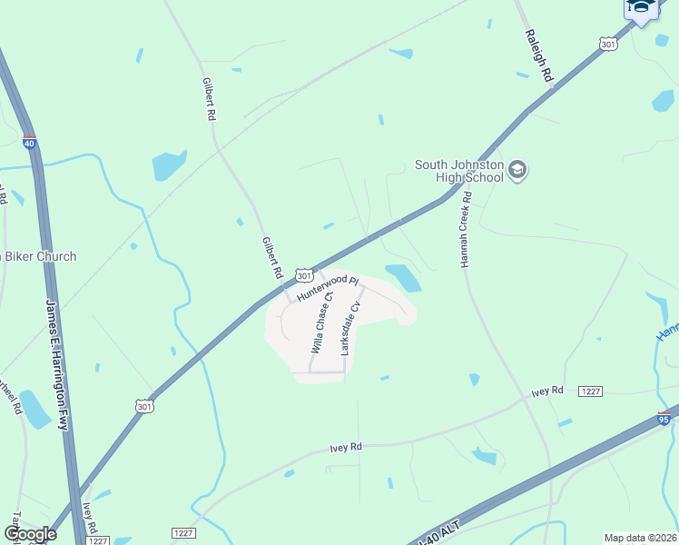 map of restaurants, bars, coffee shops, grocery stores, and more near 115 Hunterwood Place in Benson