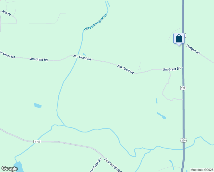 map of restaurants, bars, coffee shops, grocery stores, and more near Jim Grant Road in Greene County