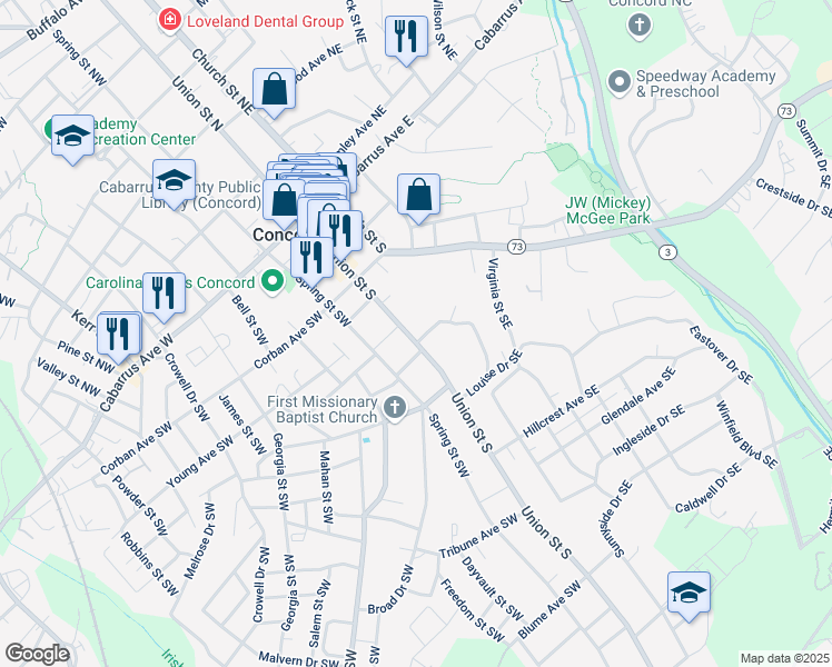 map of restaurants, bars, coffee shops, grocery stores, and more near 161 Union Street South in Concord