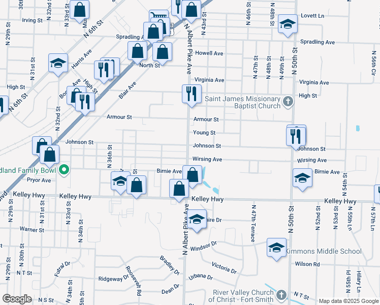map of restaurants, bars, coffee shops, grocery stores, and more near 2818 North Albert Pike Avenue in Fort Smith