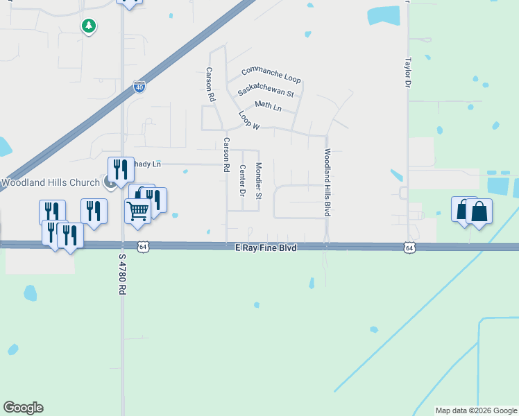 map of restaurants, bars, coffee shops, grocery stores, and more near 146 Roberts Loop North in Roland