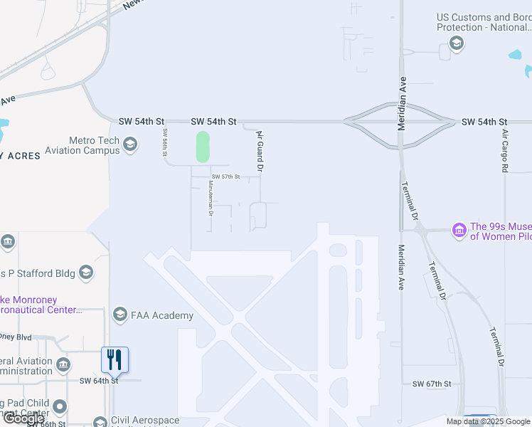 map of restaurants, bars, coffee shops, grocery stores, and more near 5921 Mobility Drive in Oklahoma City