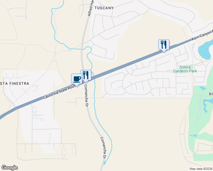 map of restaurants, bars, coffee shops, grocery stores, and more near 5900 Sterling Heights Drive in Bakersfield