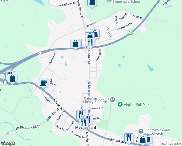 map of restaurants, bars, coffee shops, grocery stores, and more near 787 North Main Street in Mount Pleasant