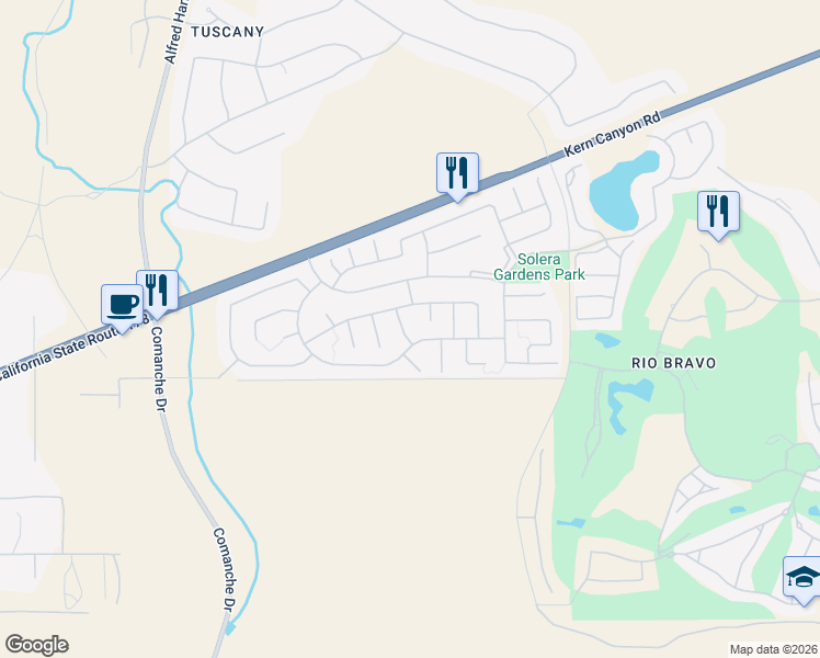 map of restaurants, bars, coffee shops, grocery stores, and more near 5904 Autumn Ranch Court in Bakersfield
