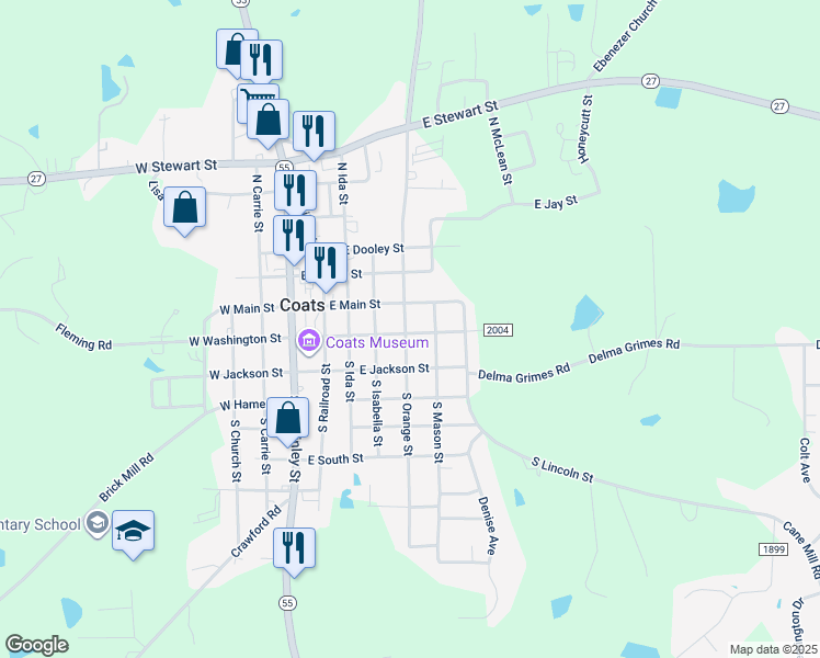 map of restaurants, bars, coffee shops, grocery stores, and more near 83 South Orange Street in Coats