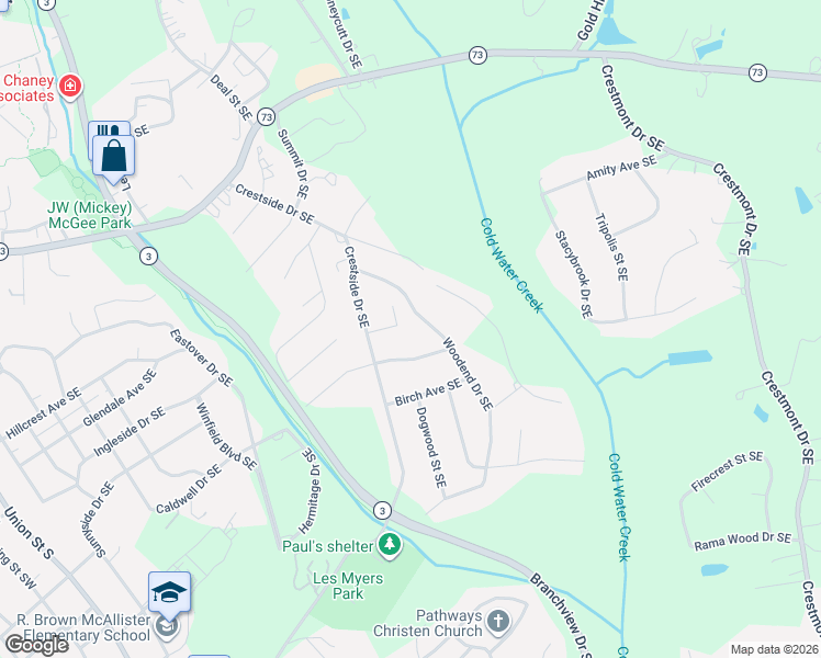 map of restaurants, bars, coffee shops, grocery stores, and more near 398 Knoll Court Southeast in Concord