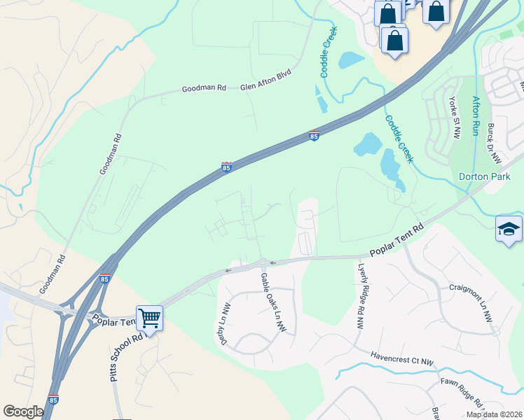map of restaurants, bars, coffee shops, grocery stores, and more near 400 Woodhaven Place Northwest in Concord