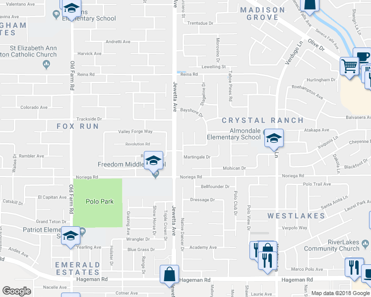 map of restaurants, bars, coffee shops, grocery stores, and more near 11115 Yorkshire Drive in Bakersfield