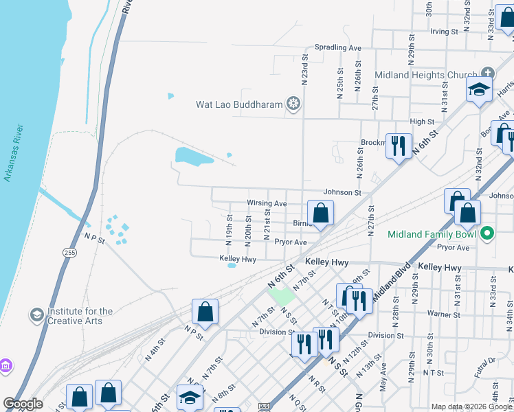 map of restaurants, bars, coffee shops, grocery stores, and more near 2001 Wirsing Avenue in Fort Smith