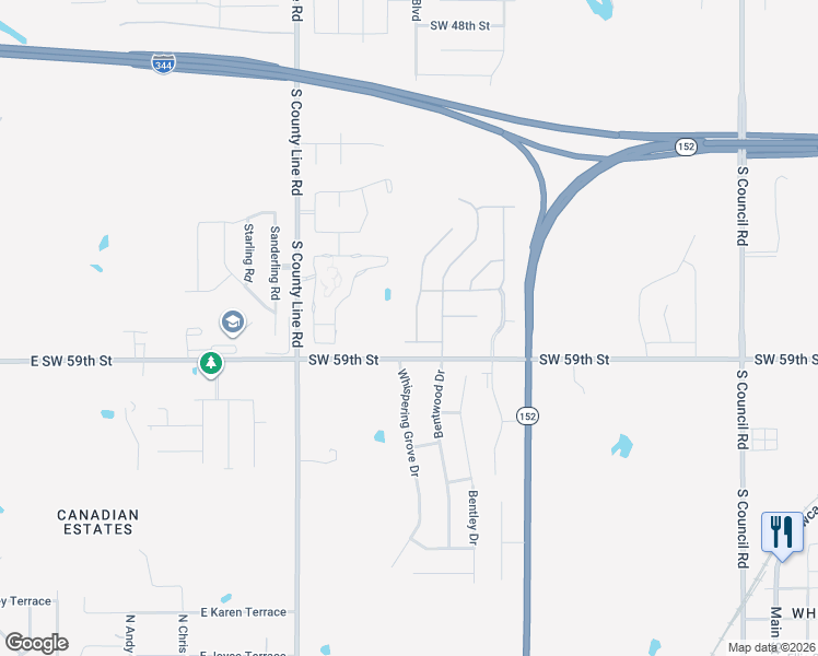 map of restaurants, bars, coffee shops, grocery stores, and more near 5816 Creekmore Drive in Oklahoma City