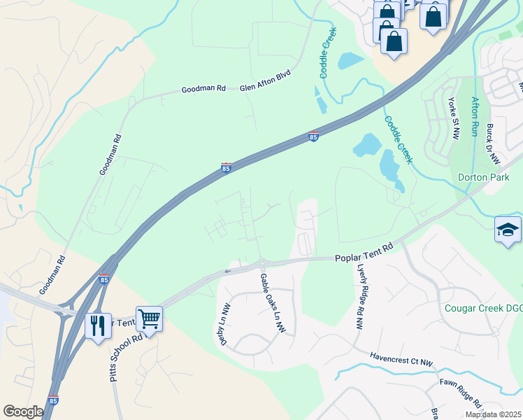 map of restaurants, bars, coffee shops, grocery stores, and more near 400 Woodhaven Place Northwest in Concord
