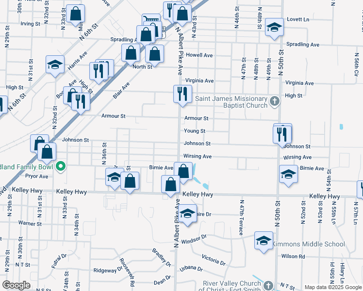 map of restaurants, bars, coffee shops, grocery stores, and more near 2818 North Albert Pike Avenue in Fort Smith