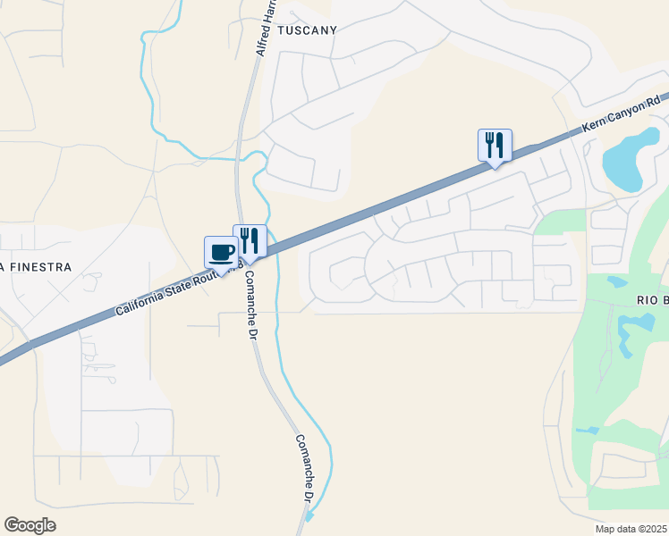 map of restaurants, bars, coffee shops, grocery stores, and more near 5813 Opal Valley Court in Bakersfield