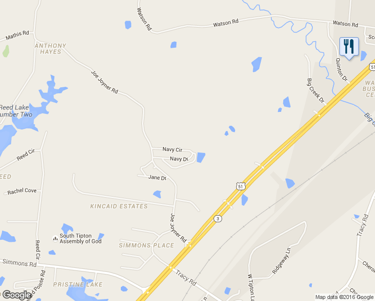 map of restaurants, bars, coffee shops, grocery stores, and more near 158 Navy Circle in Munford