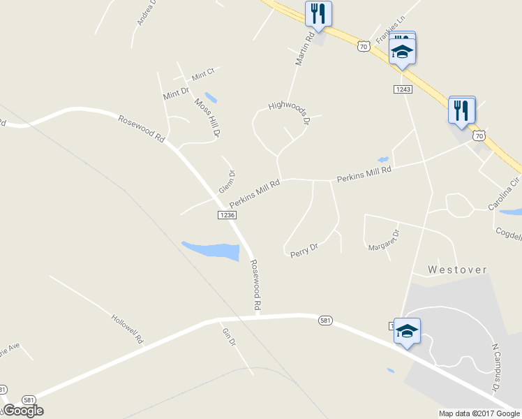 map of restaurants, bars, coffee shops, grocery stores, and more near 109 Bryan Pond Lane in Goldsboro