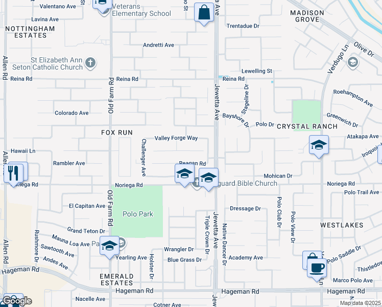 map of restaurants, bars, coffee shops, grocery stores, and more near 11425 Revolution Road in Bakersfield