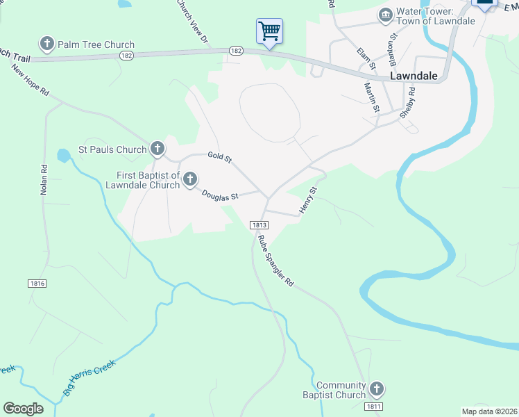 map of restaurants, bars, coffee shops, grocery stores, and more near 3539 Shelby Road in Lawndale