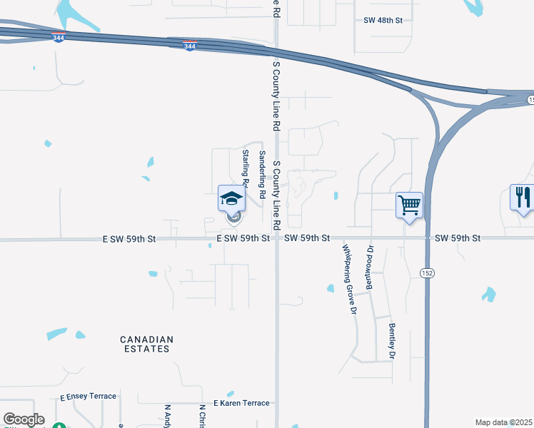 map of restaurants, bars, coffee shops, grocery stores, and more near 5904 Sanderling Road in Oklahoma City