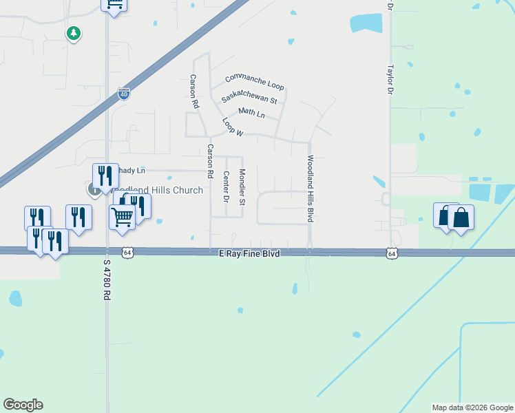 map of restaurants, bars, coffee shops, grocery stores, and more near 146 Roberts Loop North in Roland
