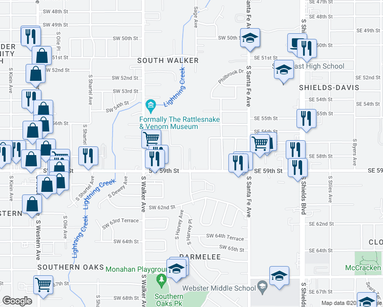map of restaurants, bars, coffee shops, grocery stores, and more near 5904 South Harvey Avenue in Oklahoma City