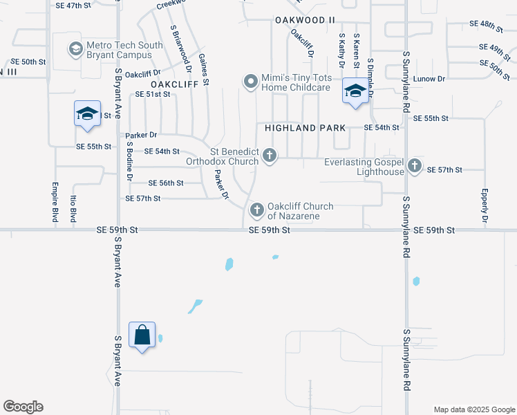 map of restaurants, bars, coffee shops, grocery stores, and more near 3612 Southeast 57th Circle in Oklahoma City