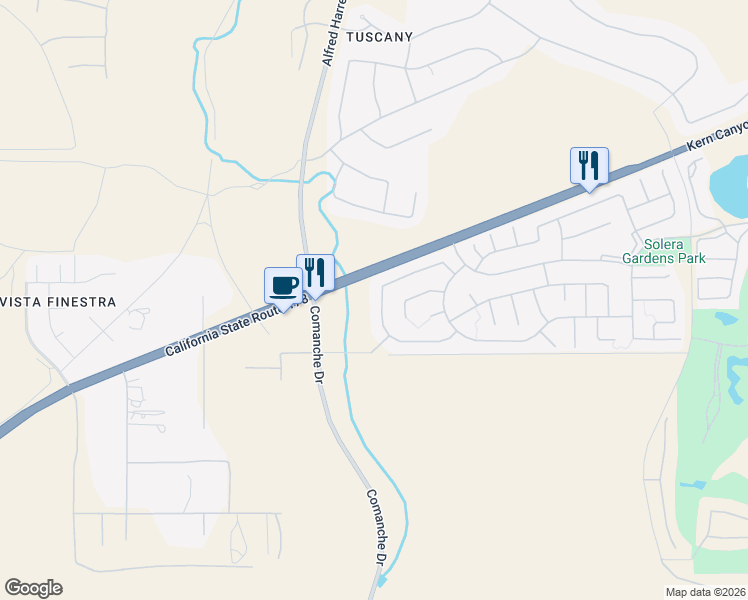 map of restaurants, bars, coffee shops, grocery stores, and more near 5900 Sterling Heights Drive in Bakersfield