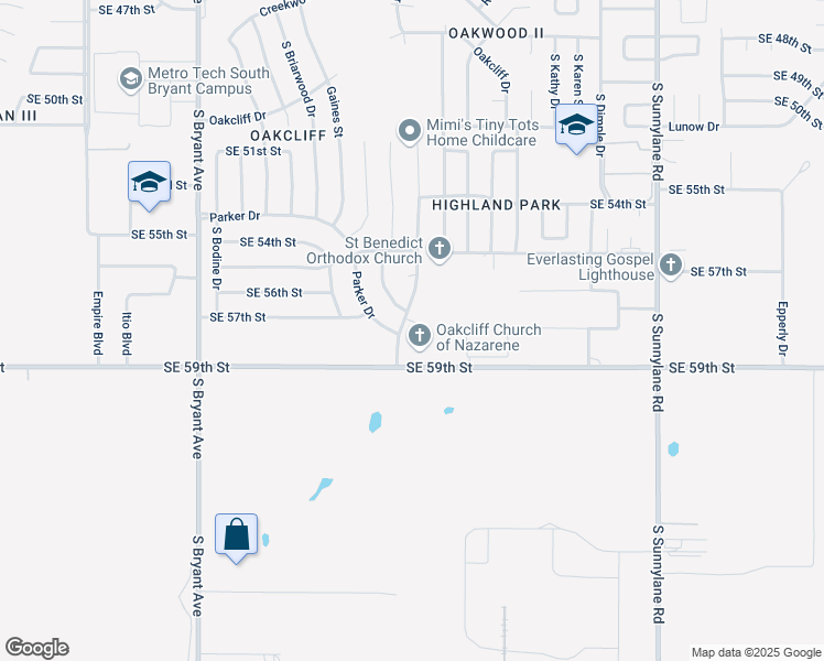 map of restaurants, bars, coffee shops, grocery stores, and more near 3612 Southeast 57th Circle in Oklahoma City
