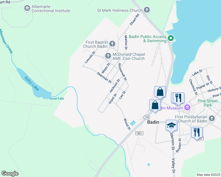 map of restaurants, bars, coffee shops, grocery stores, and more near 408 Jackson Street in Badin