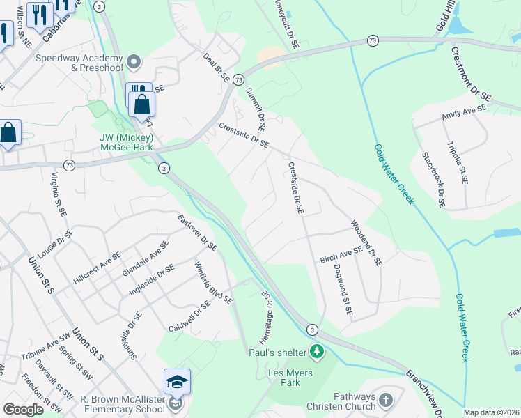 map of restaurants, bars, coffee shops, grocery stores, and more near 426 Spruce Place Southeast in Concord