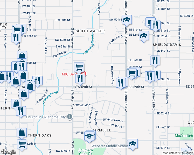 map of restaurants, bars, coffee shops, grocery stores, and more near 5904 South Harvey Avenue in Oklahoma City