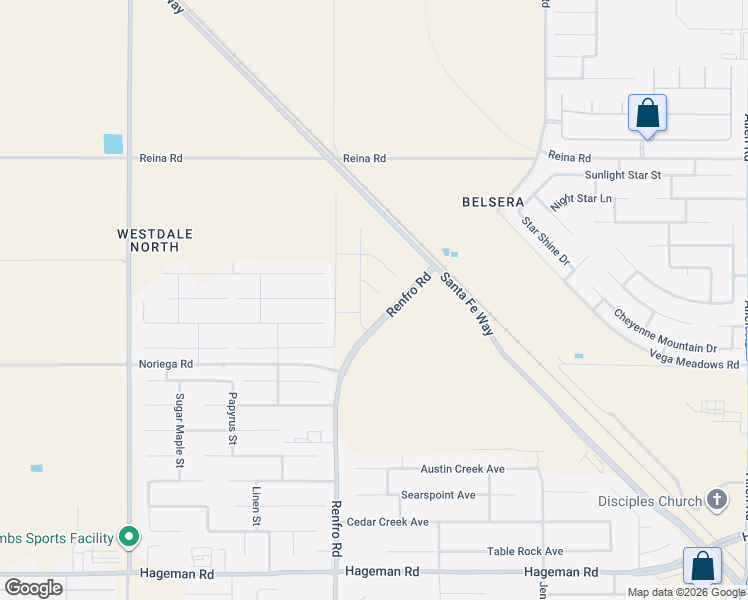 map of restaurants, bars, coffee shops, grocery stores, and more near 4803-4999 Renfro Road in Bakersfield