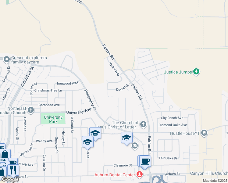 map of restaurants, bars, coffee shops, grocery stores, and more near 5813 Dorset Drive in Bakersfield