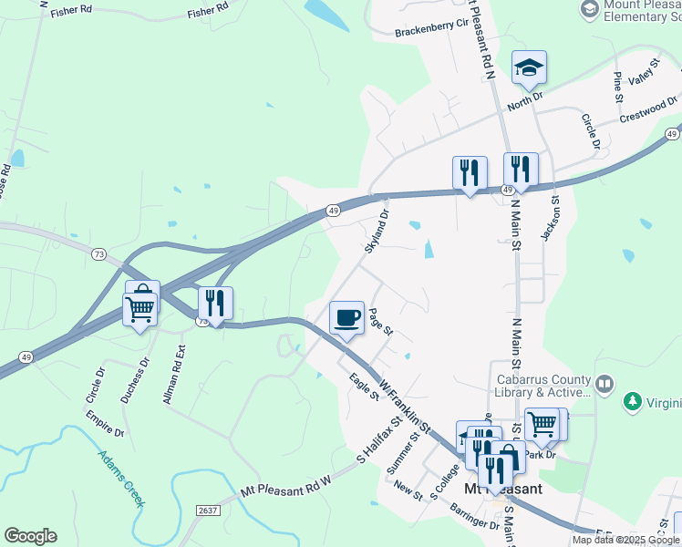 map of restaurants, bars, coffee shops, grocery stores, and more near 742 Skyland Drive in Mount Pleasant