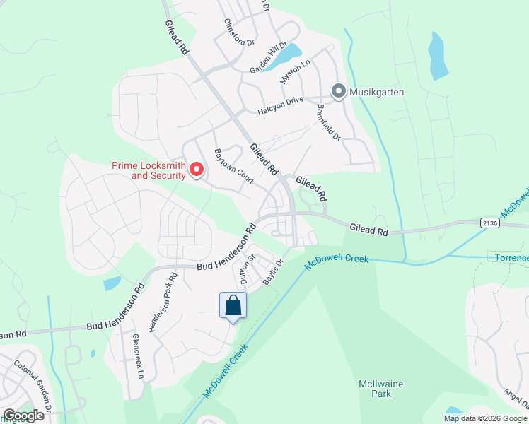 map of restaurants, bars, coffee shops, grocery stores, and more near 8123 Bud Henderson Road in Huntersville
