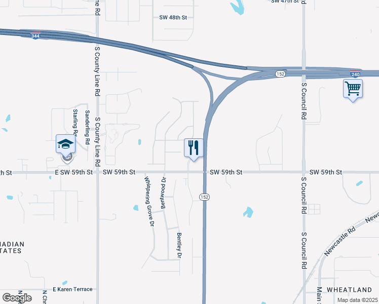 map of restaurants, bars, coffee shops, grocery stores, and more near 5821 Shiloh Drive in Oklahoma City