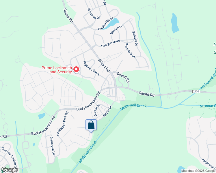 map of restaurants, bars, coffee shops, grocery stores, and more near 8123 Bud Henderson Road in Huntersville